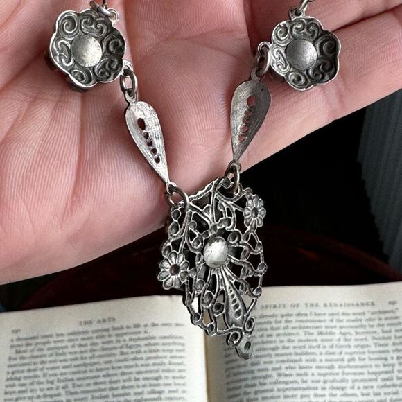 Antique czech blue glass - Gem Antique Art Nouveau Silver Tone Czech Glass Blue Chrysoprase Necklace 1890’s